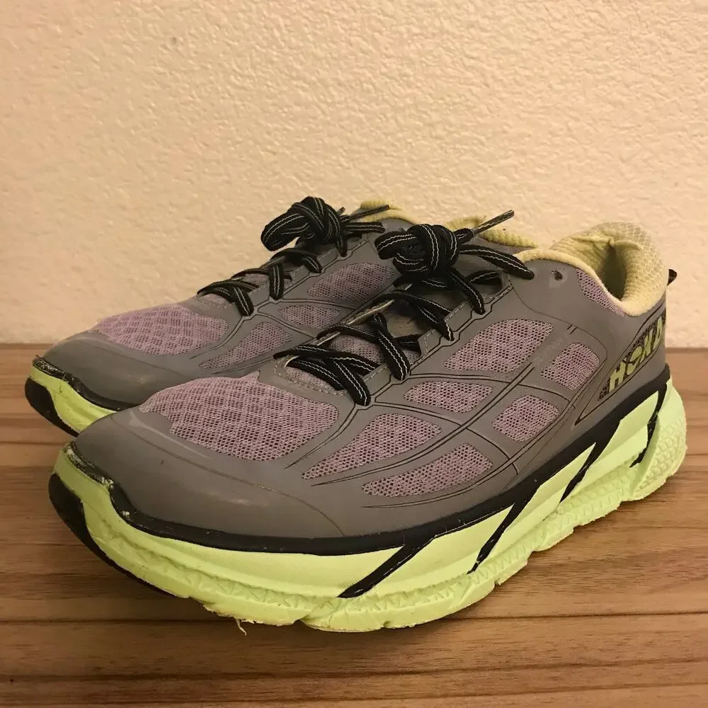 Hoka One One Men's Gray and Neon Yellow Athletic Running Shoes